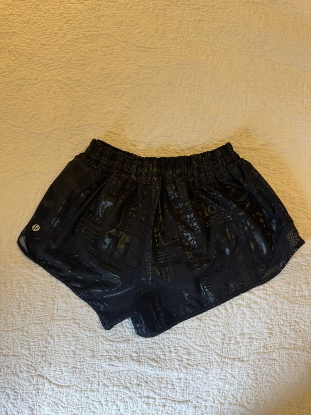 Lululemon, Hotty Hot Shorts, Black Foil Manifesto, Size 8, MSRP $68